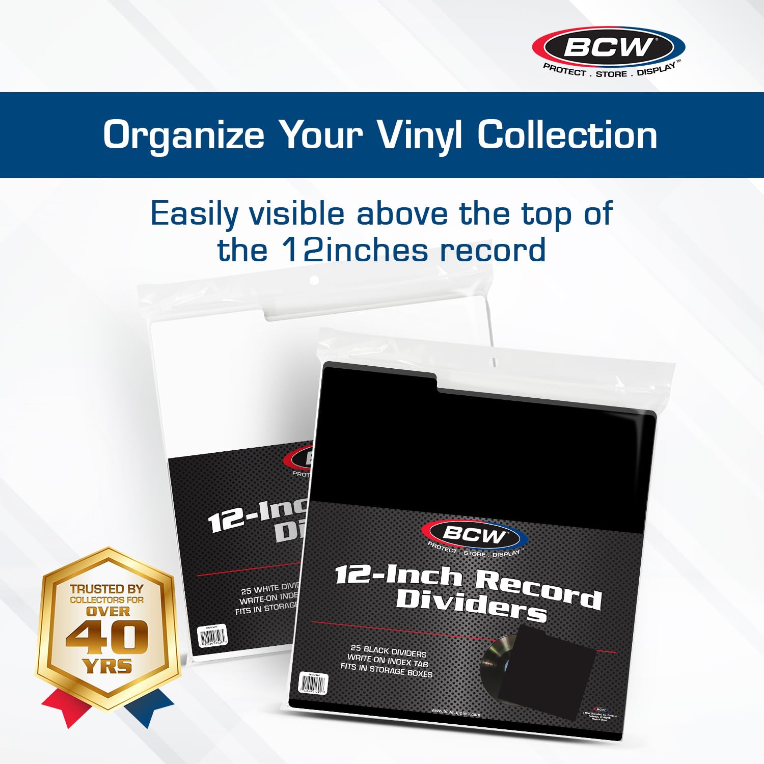 BCW 25CT 30cm RECORD DIVIDERS - WHITE