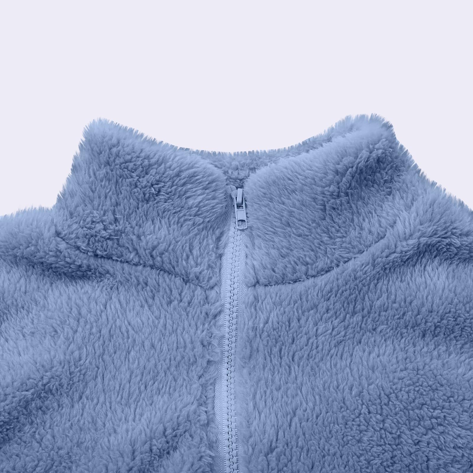 Veste Polaire Femme Chaud Manteaux sans Capuche Hiver Sweat Zippé pour Femme en Polaire Couleur Unie Leger Veste Ado Fille Pas Cher