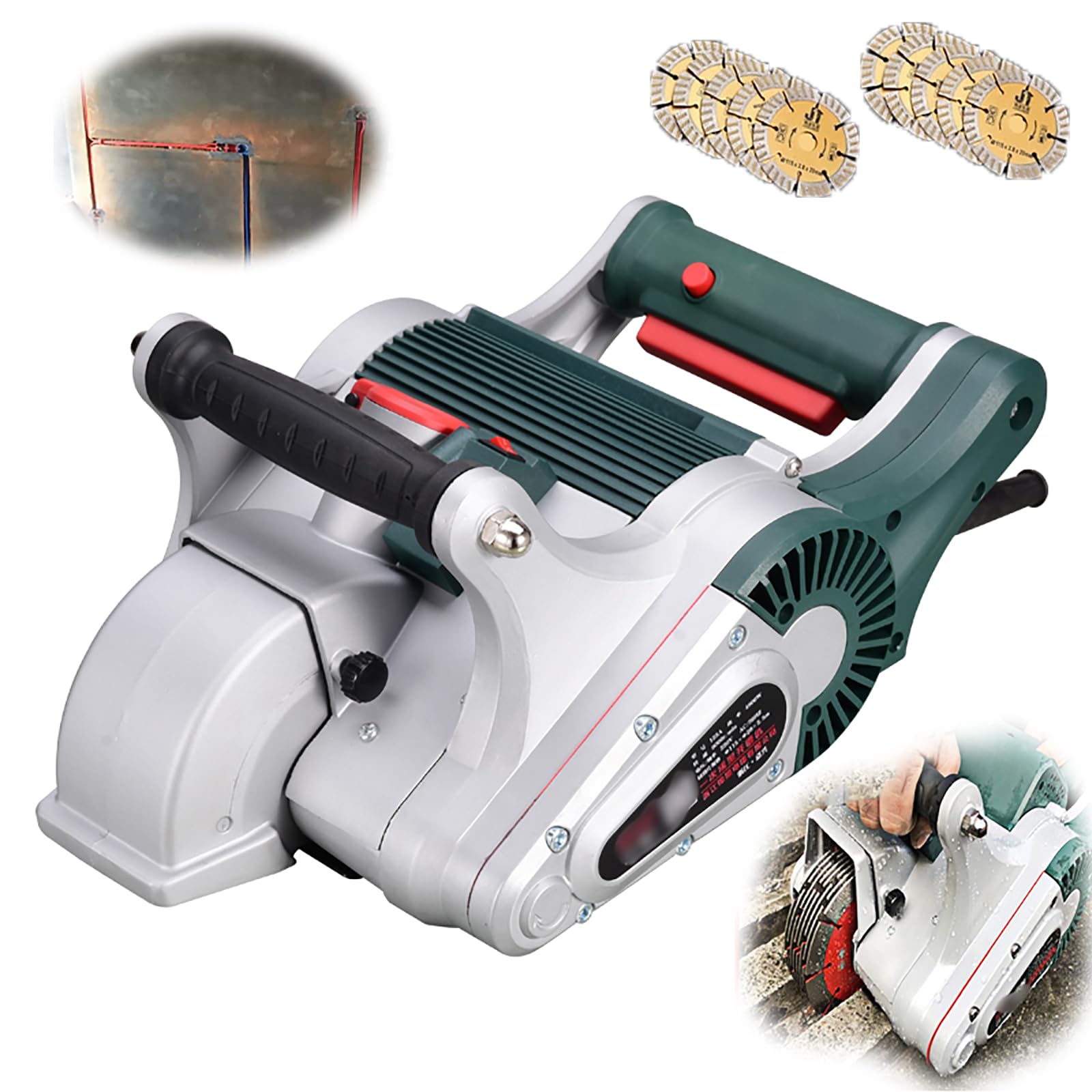 Máquina de corte eléctrica de pared de 4800 W, 9000 r/min, 40 mm de ancho y profundidad, aleación de magnesio para corte de cemento, ladrillo, mármol