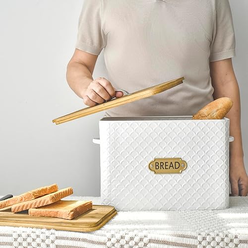 Miniatura 3 de Panera de granja extragrande que ahorra espacio con tapa de madera, capacidad para 2 panes, contenedor vertical para almacenamiento de pan para
