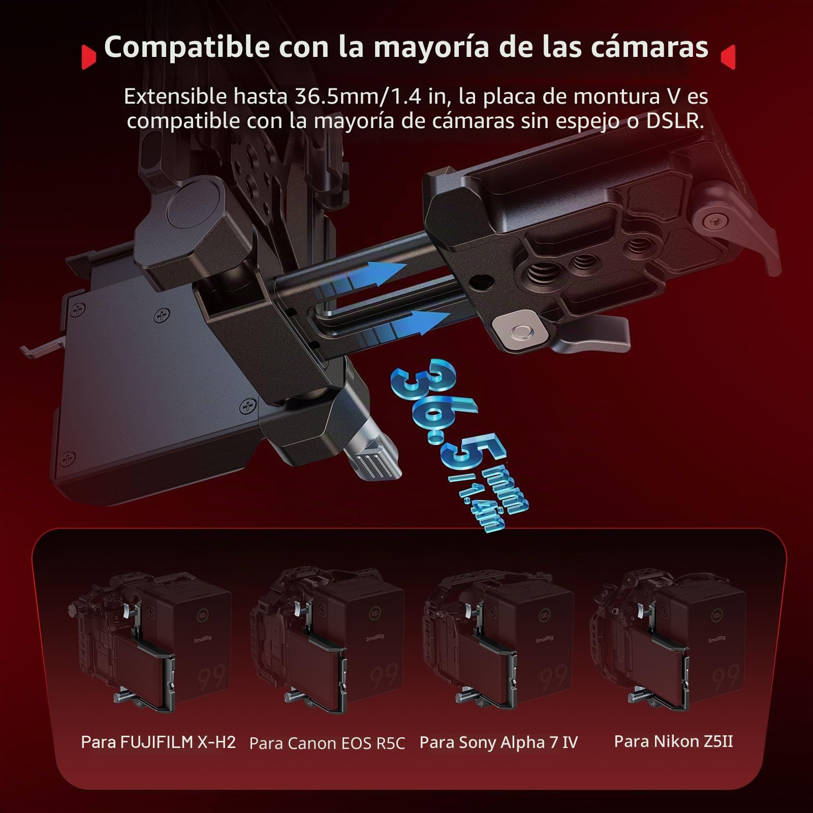 SMALLRIG Kit Plegable de Placa de Batería V-Mount Pro, con Placa QR para Arca, Soporte Protector de Pantalla y Clip para Cables, Rig Compacto para Cámaras Mirrorless/DSLR, para Baterías V-Mount - 5315