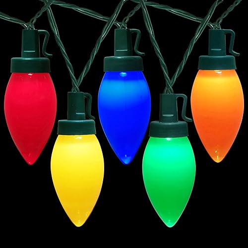 C9 - Tira de luces de Navidad para exteriores, 50 LED, multicolor, fresa, 34.5 pies, impermeable, para jardín, patio, hogar, fiesta, vacaciones,