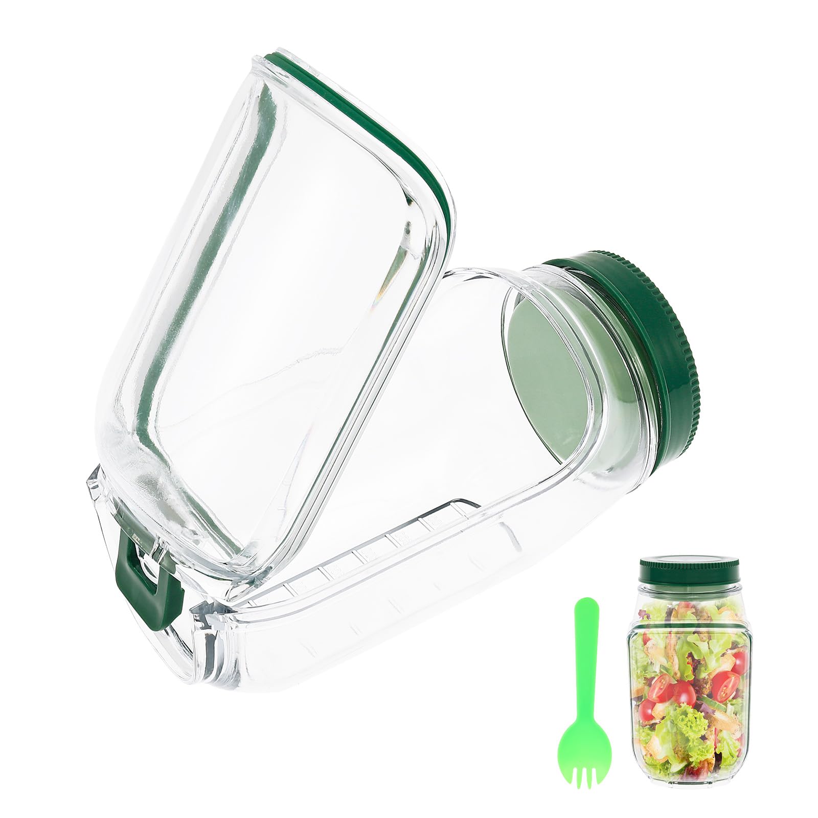 Yunyouc Green 1Pcs Salad Pod With Fork, 700Ml Salad Jar With Side Opening, Built-In Bowl Design, Leak Proof Sauce Dressing Case, Dishwasher Safe, Microwave Safe, Fresh Salads Storage For Lunch, Fruit(Green 1Pcs)
