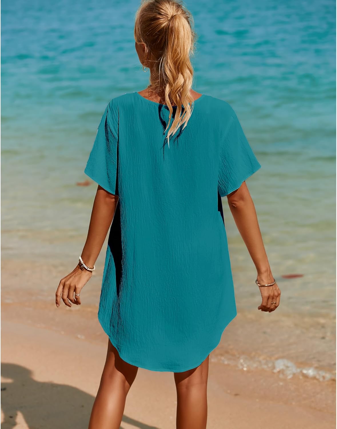 SimpleFun Womens Swimsuit Coverup Lace Crochet V Neck Bathing Suit Cover Up Dress Beach Cover Ups for Swimwear - Image 4