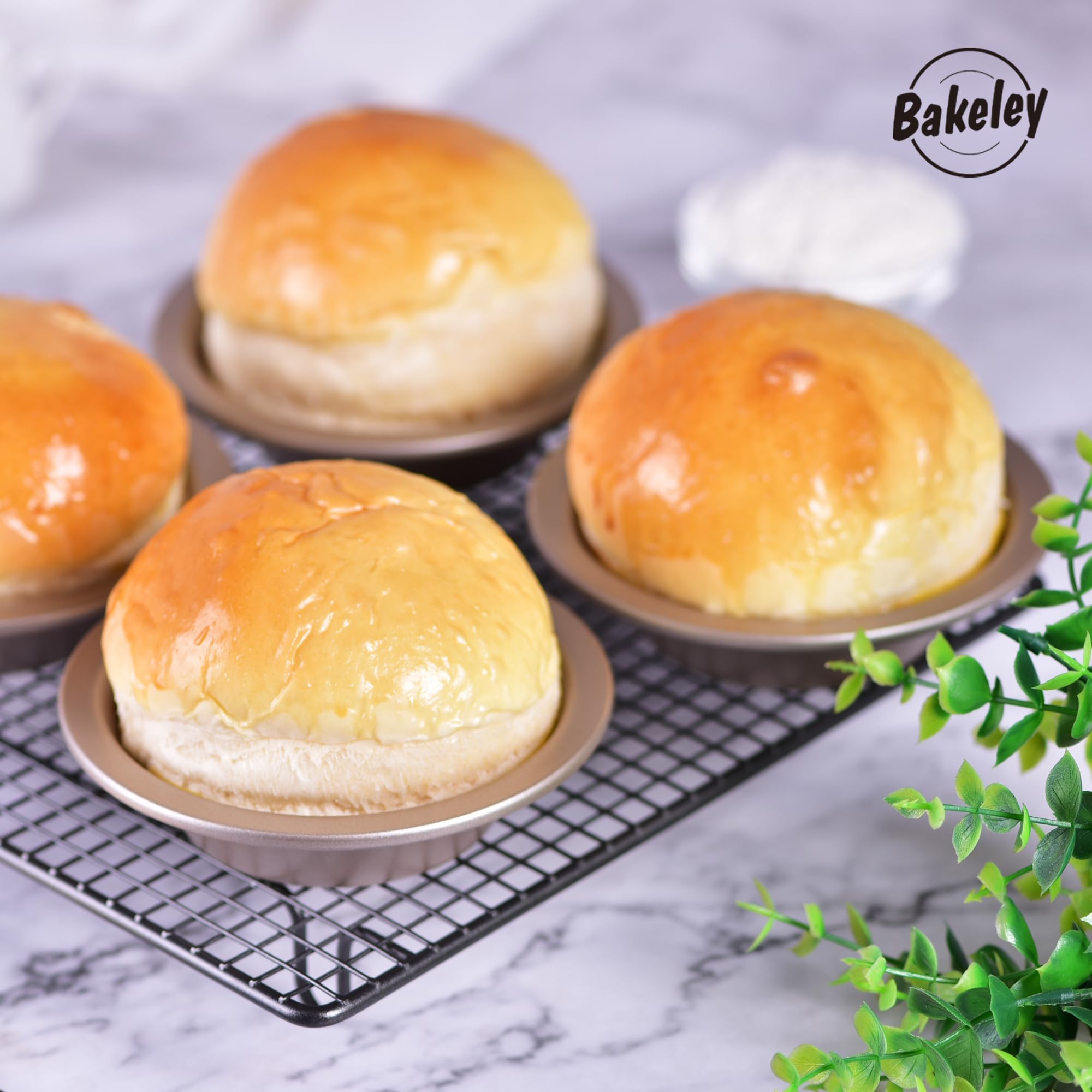 Juego de mini moldes para tartas, 5 pulgadas, 4 piezas, antiadherentes, redondos para hornear pan y pasteles para horno y hornear instantáneamente (dorado champán)