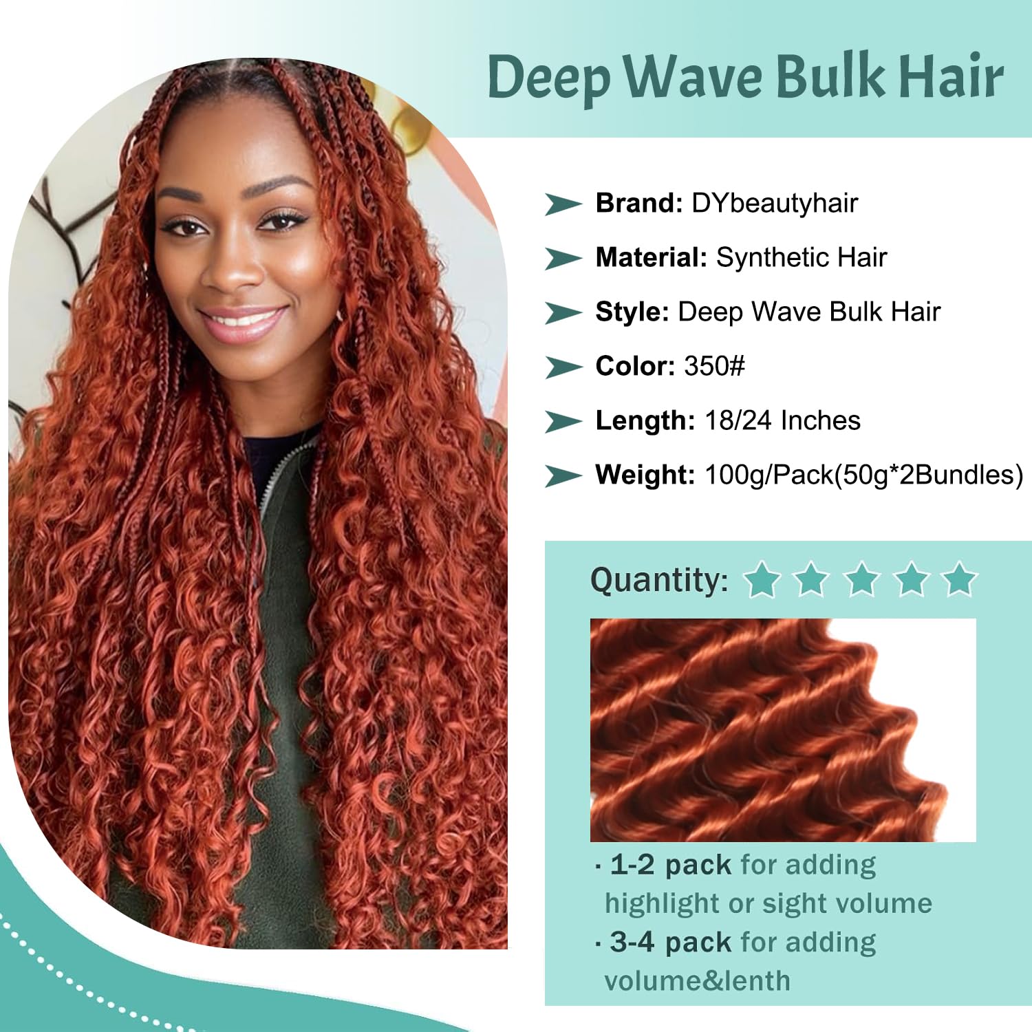 24 Inch Boho Hair for Braiding Curly Braiding Hair Deep Wave Bulk Hair for Braiding 2 Bundles Micro Twist No Weft Wet and Wavy Braiding Hair For Women (350# - Image 2