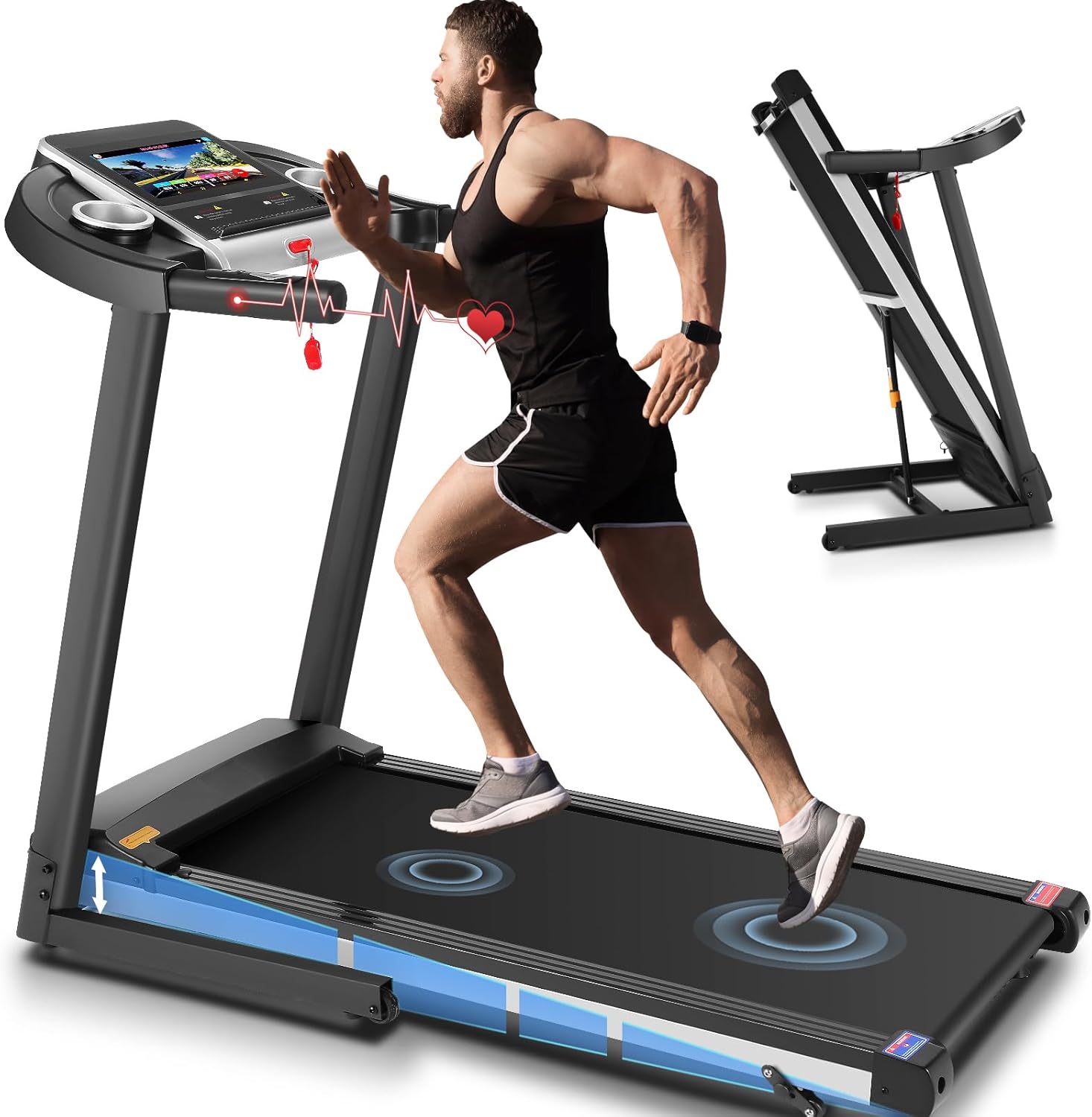SYTIRY Treadmills for Home with TV Screen and WiFi,Smart Foldable Treadmill Machine,3D Virtual Sports Scene,HiFi Speakers,Popular APP for Social Networking,Video,and Search,Walking Treadmill