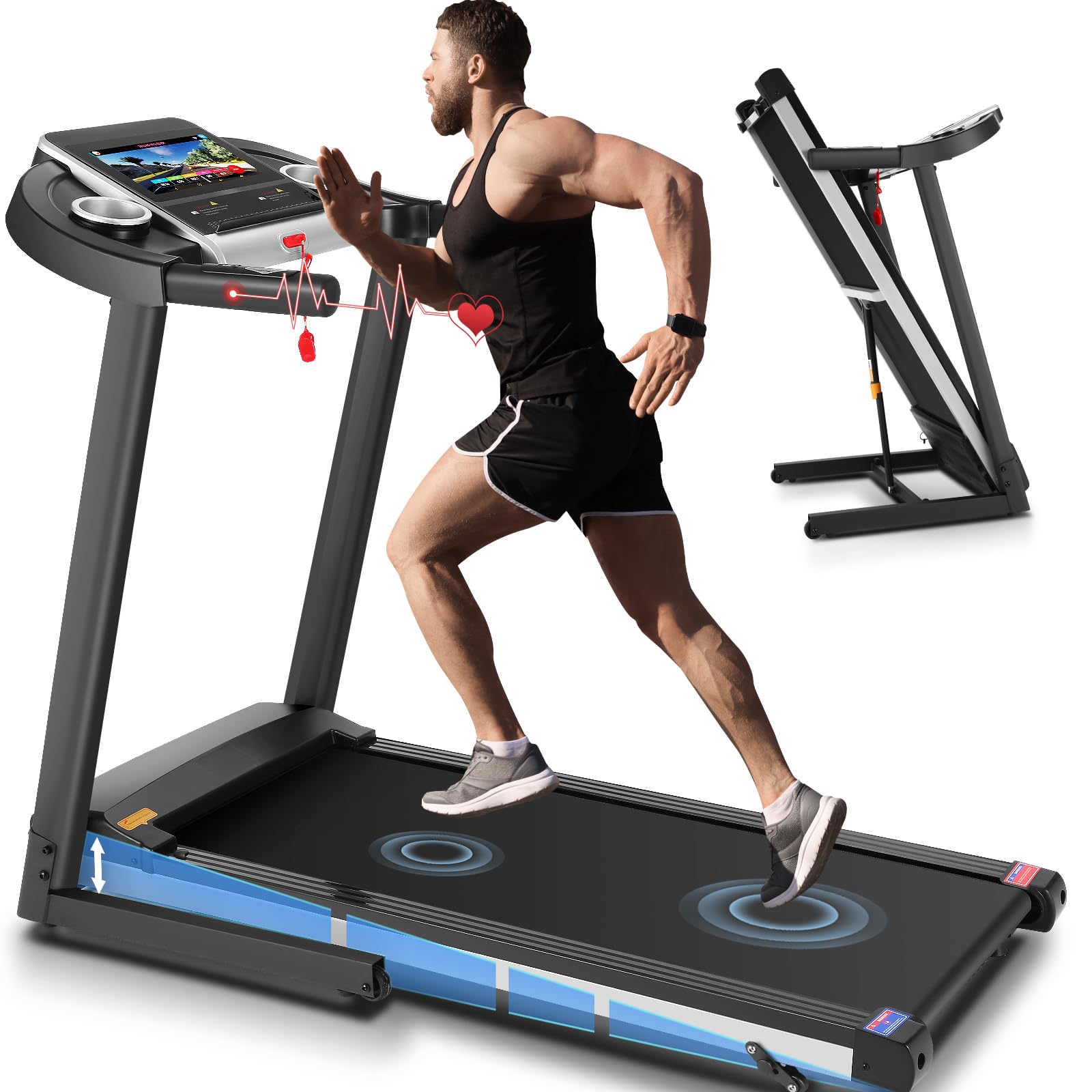 SYTIRY Treadmills for Home with TV Screen and WiFi,Smart Foldable Treadmill Machine,3D Virtual Sports Scene,HiFi Speakers,Popular APP for Social Networking,Video,and Search,Walking Treadmill