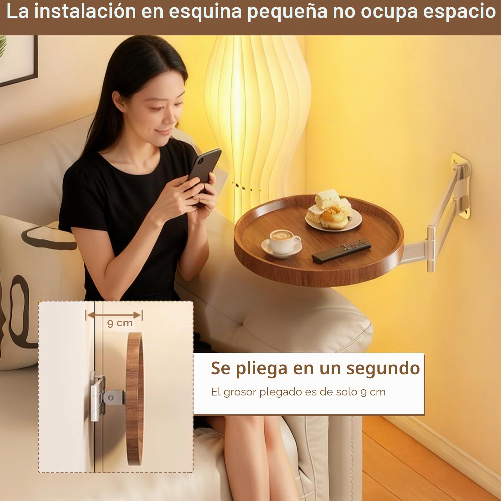 Mesa Plegable Redonda De Pared, Ajuste Libre De 720° Mesas Plegables Escritorio Plegable De Pared Mesita De Noche De Pared Que Ahorra Espacio para Dormitorio SalóN Y BalcóN (Nogal)