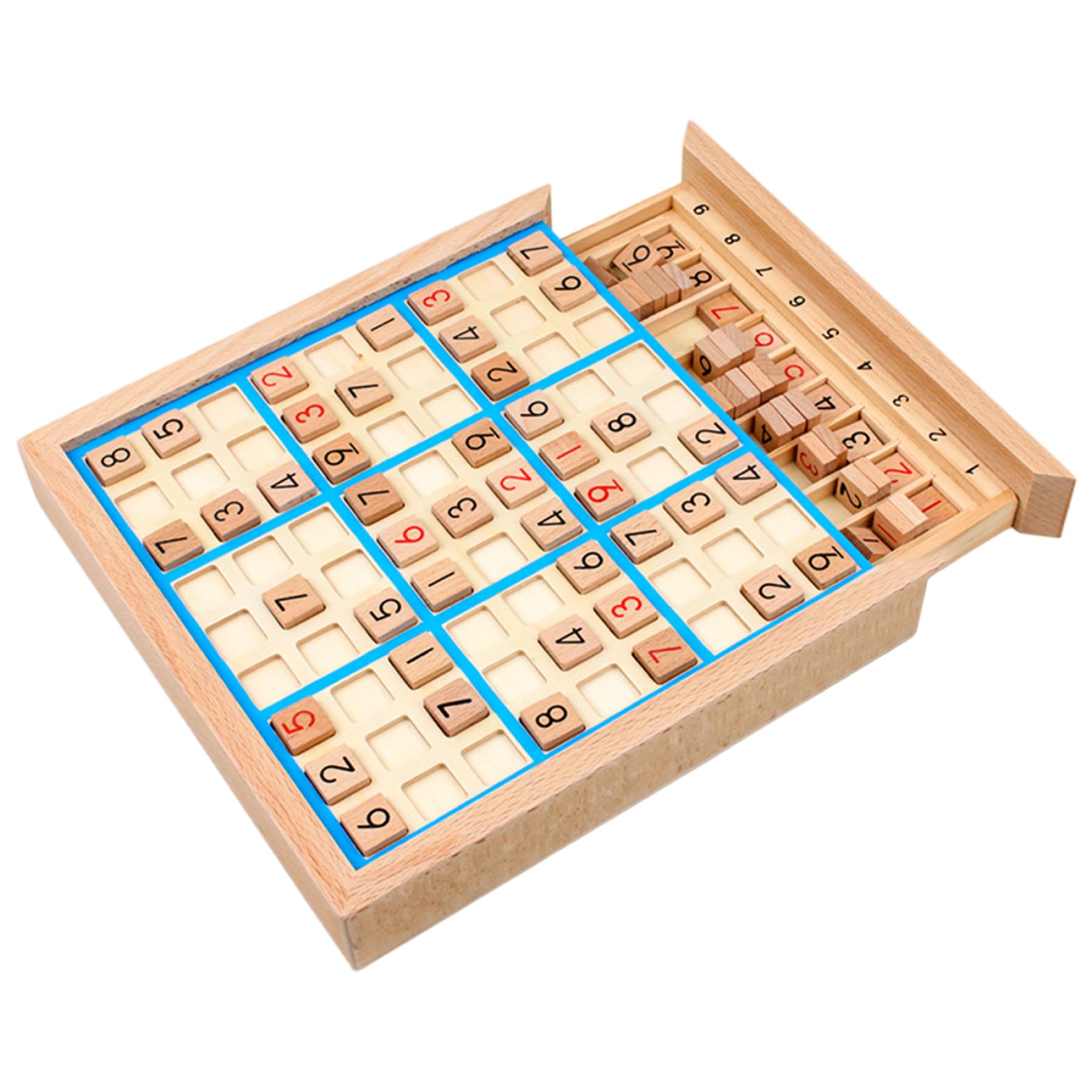 Sudoku de Madera Azul para niños, Rompecabezas de Colores con cajón, Juego de Mesa Educativo
