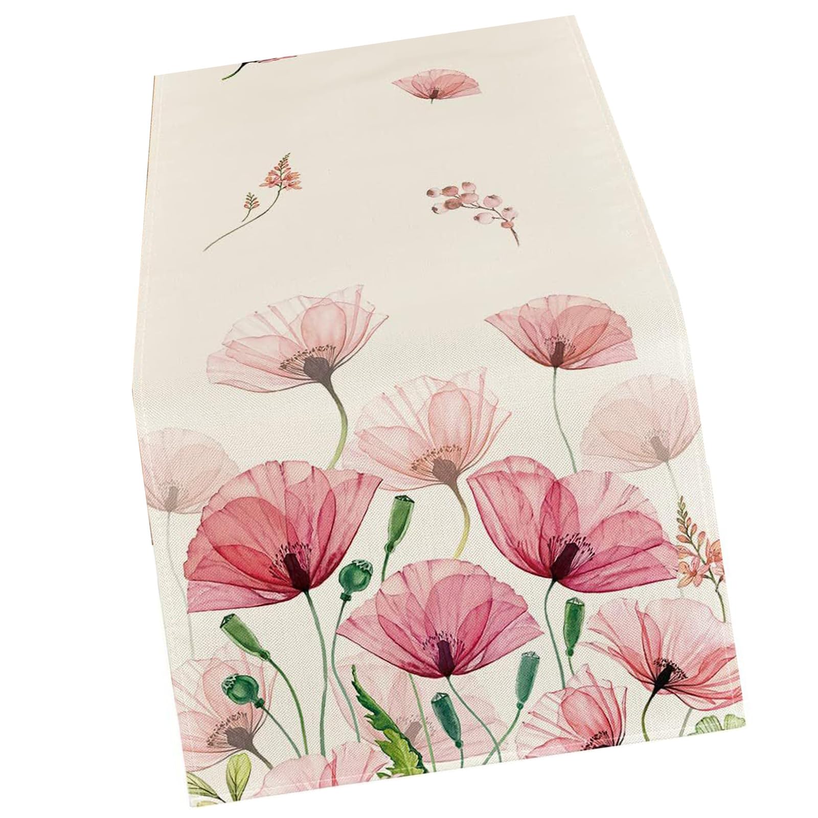 Dining Room Linen Table Runner with Flower Pattern Kitchen Ornament Tablecloth Decoration for Holiday Festivities Colorful Runner