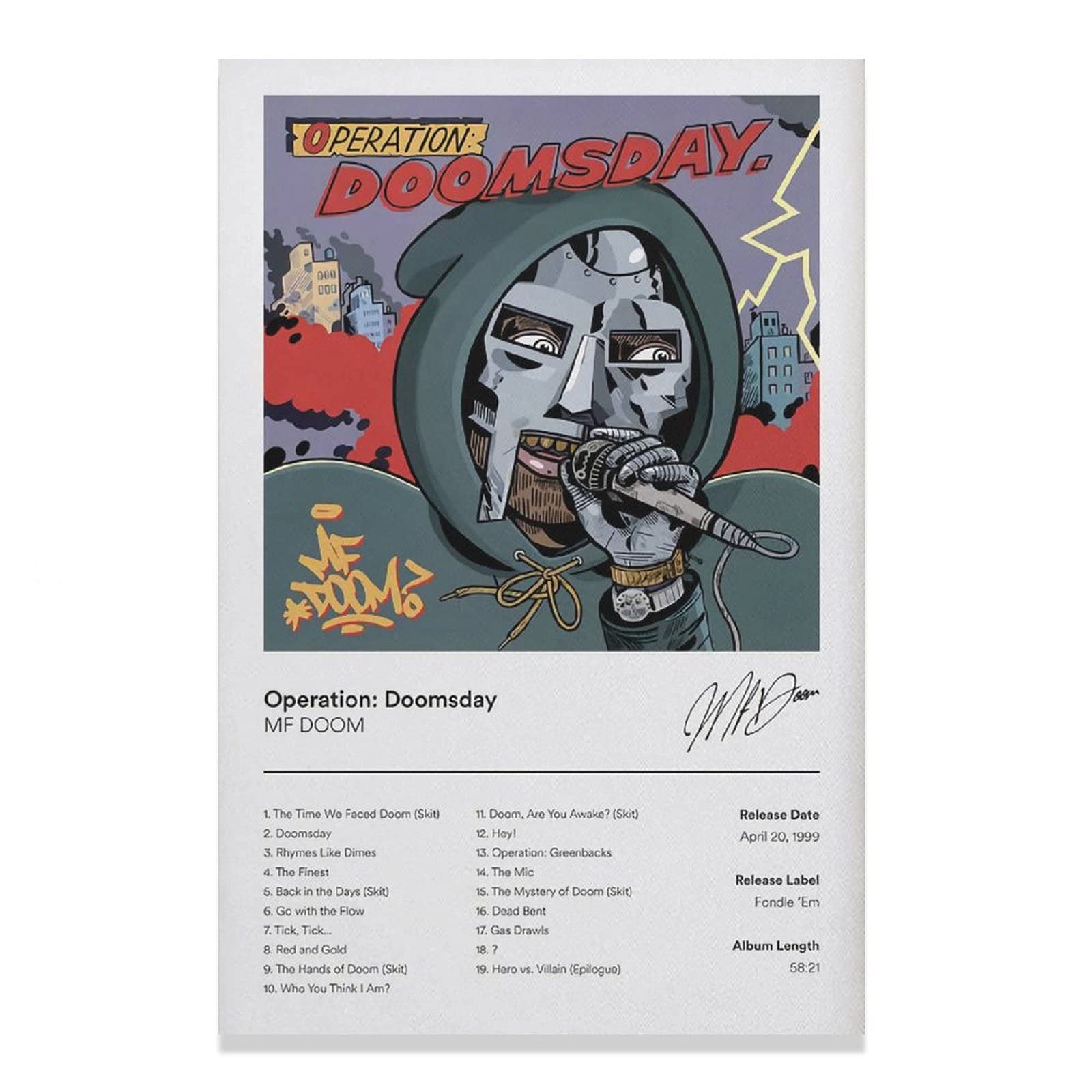 MF DOOM - Operation Doomsday (1) Canvas Poster Bedroom Decor Sports Landscape Office Room Decor Gift Unframe-style116×24inch(40×60cm)