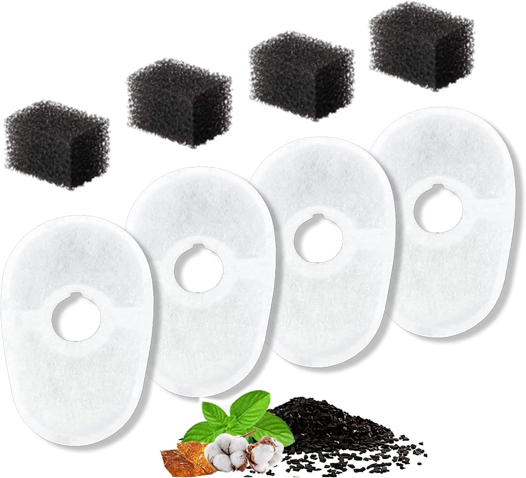 Replacement Filters for Bee Cat Water Fountain, Pack of 4 Filters and 4 Sponges