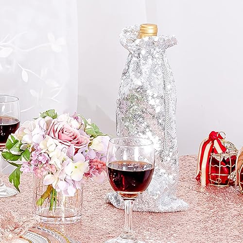 Miniatura 3 de Eternal Beauty 4 bolsas de regalo de vino con cordón, bolsa de regalo de botella de vino de lentejuelas para bodas de cumpleaños (14 x 6 pulgadas,