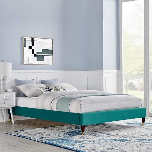 Miniatura 14 de Modway MOD-6271-WHI Harlow - Marco de cama con plataforma de terciopelo de alto rendimiento, color blanco Blanco,Carbón vegetal,Rosa (Dusty