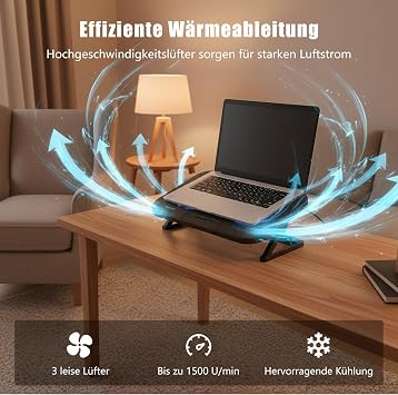 وسادة تبريد للكمبيوتر المحمول مع 3 مراوح هادئة، حامل مريح قابل للتعديل بارتفاع 5 مستويات، منفذي Usb وحامل هاتف، يناسب أجهزة الكمبيوتر المحمولة مقاس 12-17 بوصة، مناسب للعائلة للألعاب/العمل/الفصول الدراسية عبر الإنترنت،