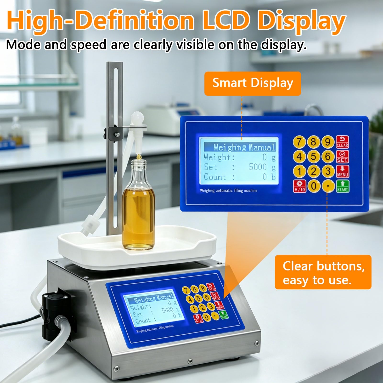 3.5L/Min Abfüllmaschine, 5–4000ml Flüssigkeitsabfüllmaschine, Höhenverstellbar 0–32cm, LCD-Display, Automatische Flaschenabfüllmaschine für Wasser, Saft, Parfüm und Getränke