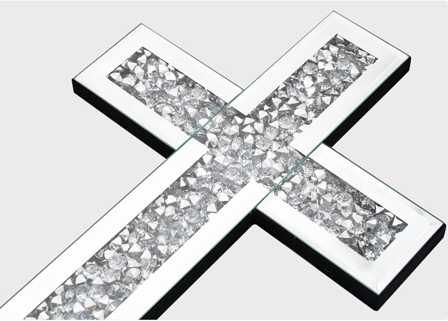 Uaussi Crushed Diamond Mirrored Wall Cross Glass Mirror Crystal Cross for Wall Table 15.7x10 Inch Decorative Home Décor-Sliver