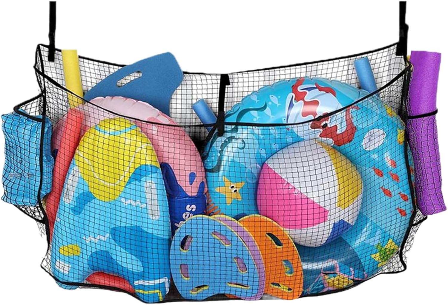Pool Storage | Large Capacity Outdoor Organizer | Mesh Pool Toys | Inflatable Water Accessories, Soccer Balls and Basketball,