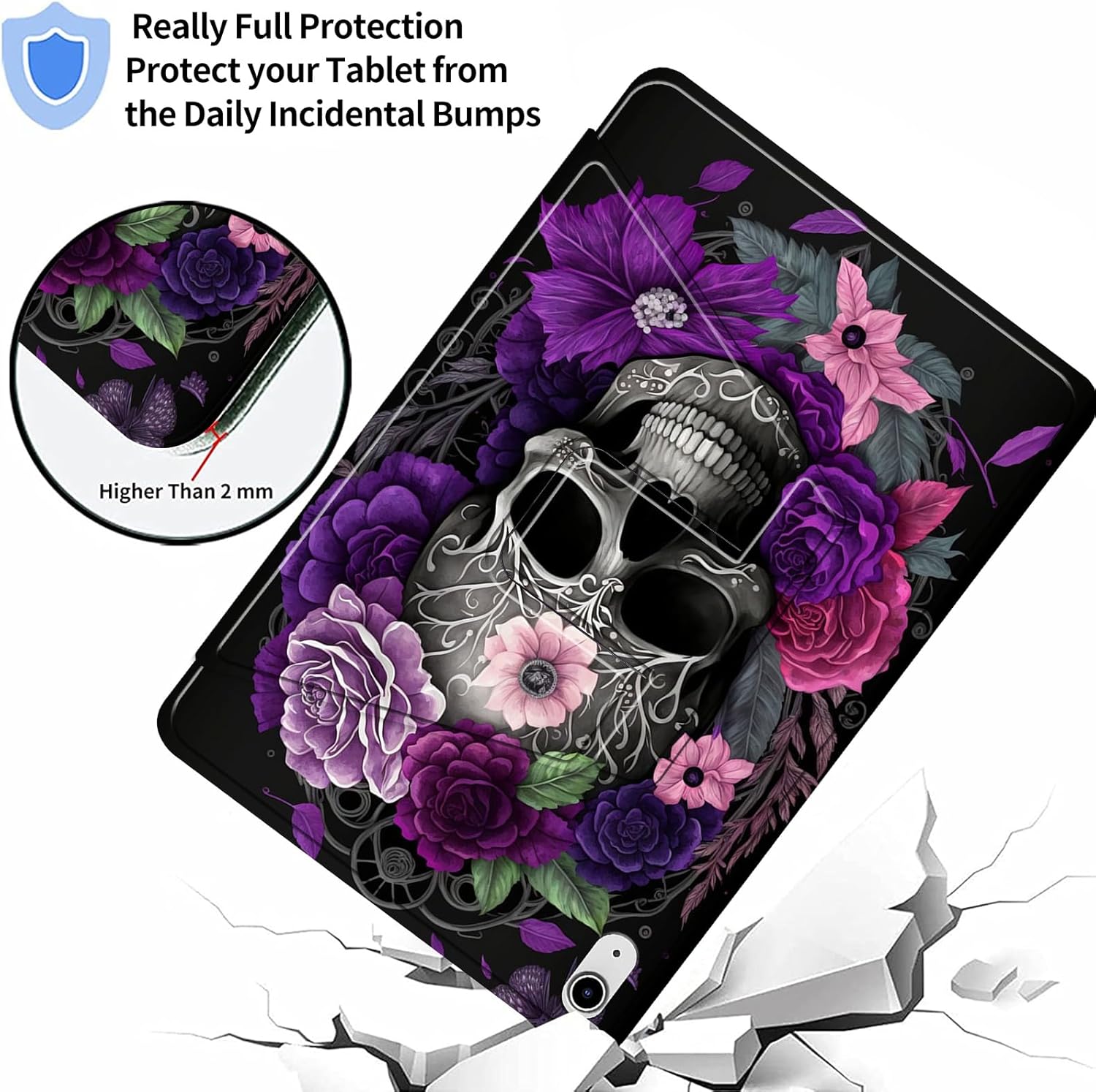 for iPad (A16) 11th Generation Case 11 Inch 2025,for iPad 10th Generation Case 10.9 Inch 2022-360 Degree Rotating Multi-Angle Viewing Protective Cover with Auto Sleep/Wake-Purple Skull