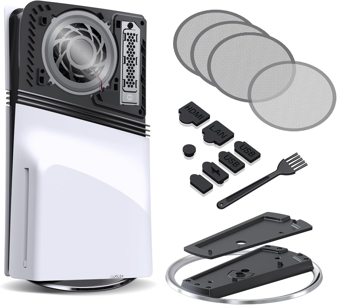 GRAUGEAR PS5 Vertical Stand with Dust Filter Kit, 2-in-1 Cooling Vent Mesh Cover & Anti-Dust Plug Set, Compatible with PS5 Pro, PS5 Slim, and Original PS5 Console