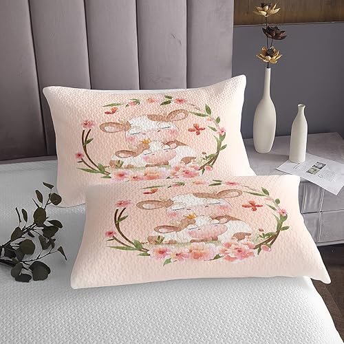 Miniatura 6 de Erosebridal Juego de edredón para niños con bonito diseño de animales y abejas dulces, juego de ropa de cama floral rosa y rosa, juego de colcha con