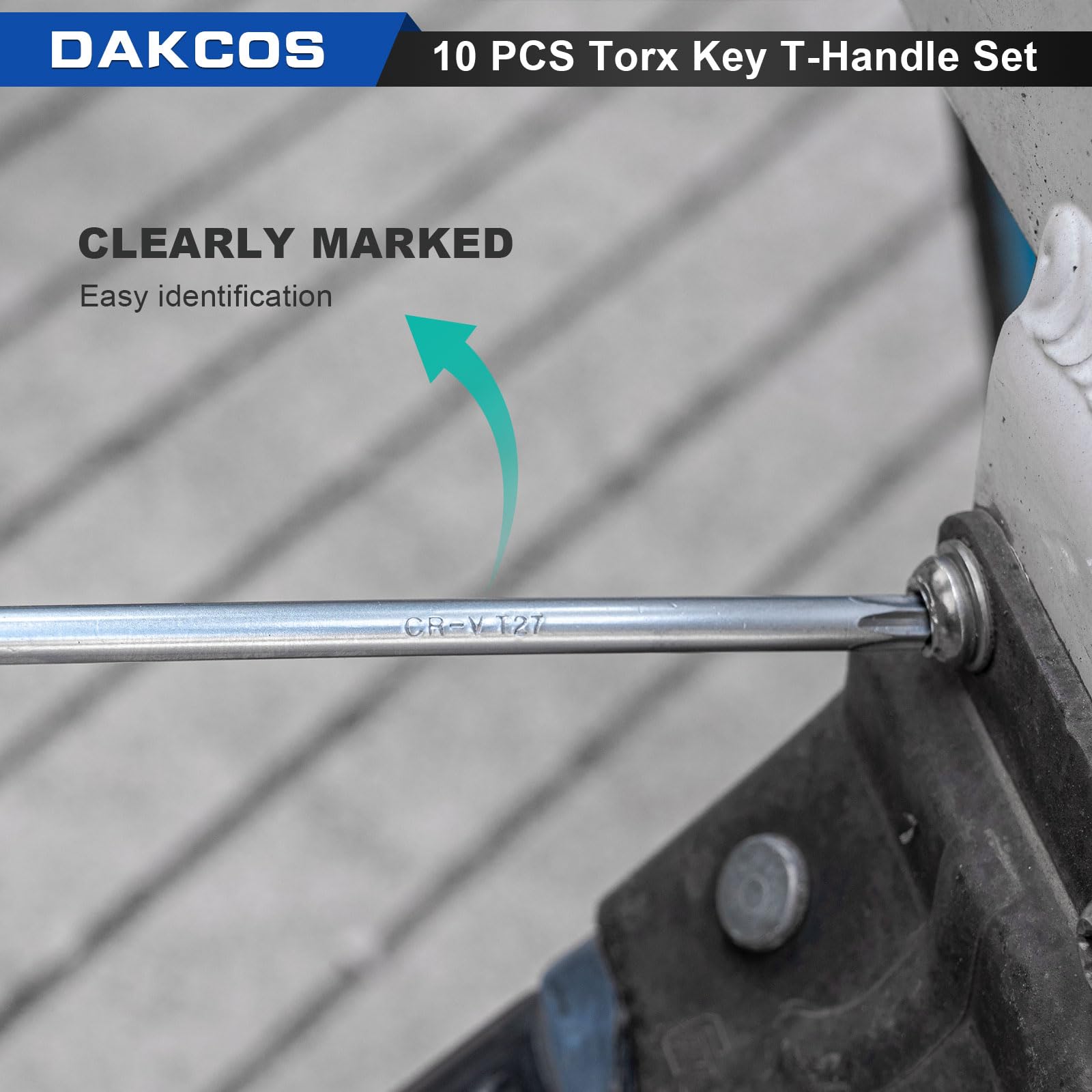DAKCOS 10 pcs Jeu de clés Allen Torx avec poignée en T Clés mâles Torx avec trou frontal pour Vis TORX femelles T9-T50, Cr-V