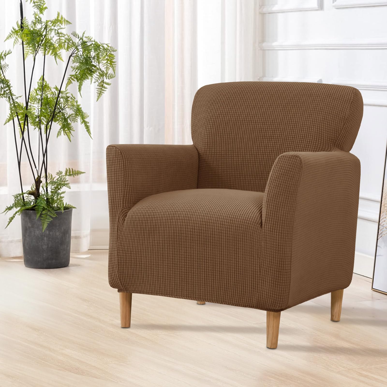 SHANNA Stretch Banquet Armchair Slipcover: Modern Luxury 1Piece Knitted Chair Slipcover Removable Solid Color Soft Single Couch Covers,for Living Room (A-Dark Coffee) โ image 1
