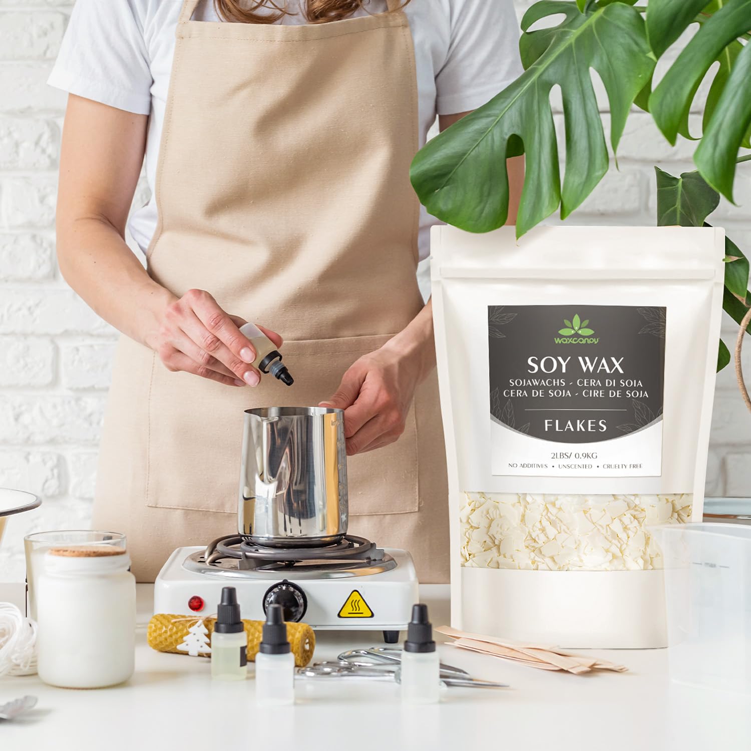 Copos de cera de soja, cera natural para velas, cera de soja orgánica para hacer velas de granja, sin aditivos, inofensiva y pura (20 libras)