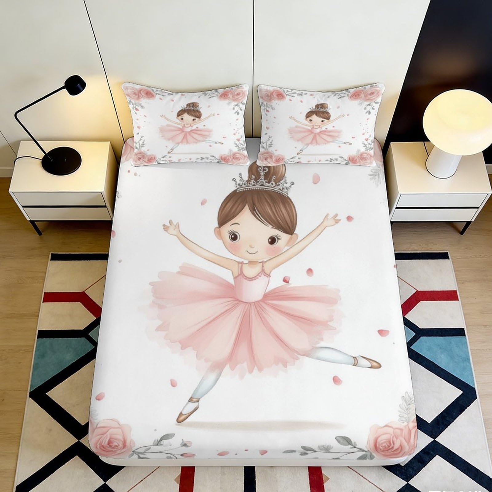 Pnayamiorkfel Style-9 3D Printed Ballet Princess Fitted Sheet Microfiber Pink Bed Cover For Bedroom Guest Room Dorm Mattress Decor 90X200x25cm