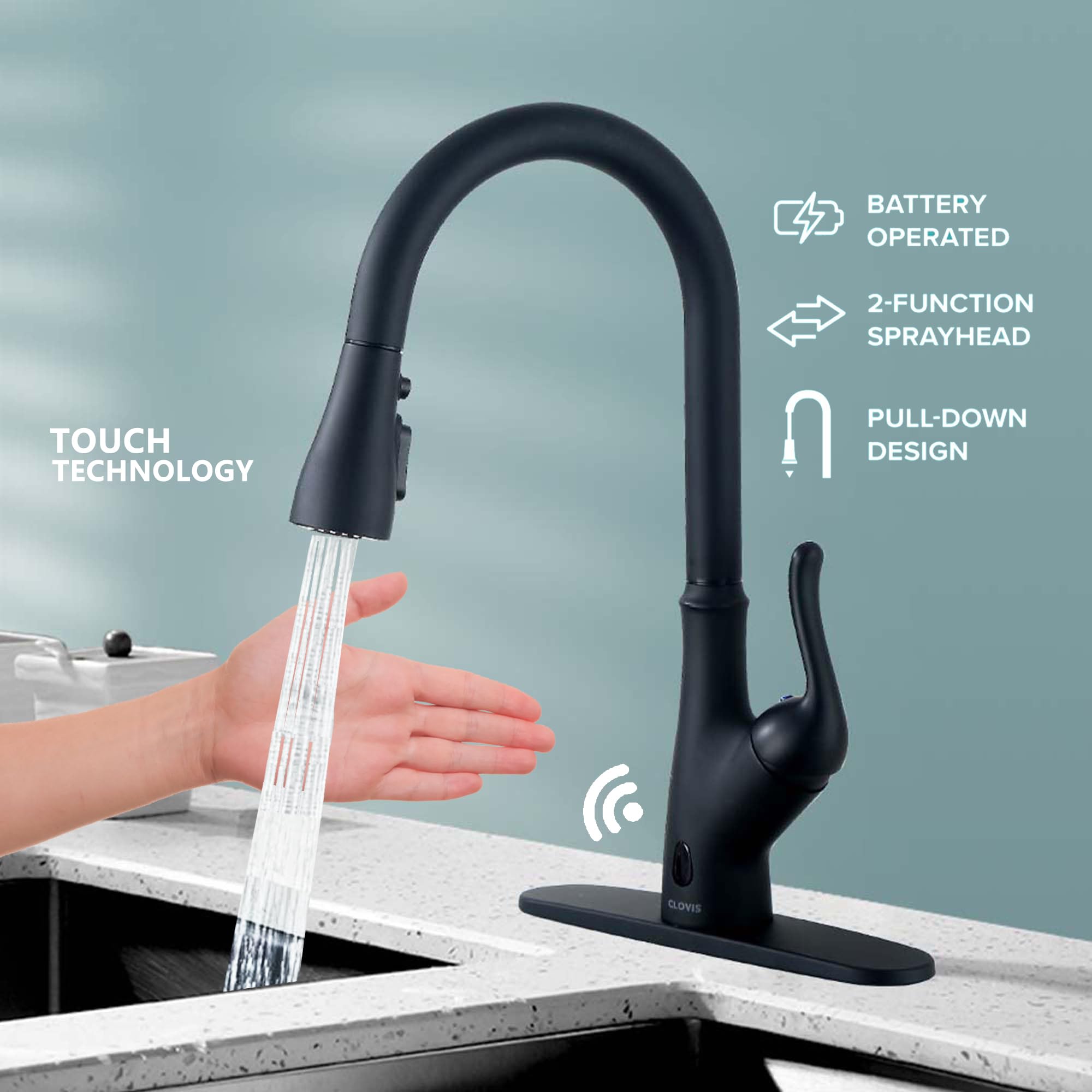 Touch Kitchen Faucet with Touchless Technology, Smart Kitchen Sink Faucet with Pull Down Sprayer, Touch on Activated Kitchen Bar Farmhouse Kitchens, RV, Sinks Faucet (Matte Black)