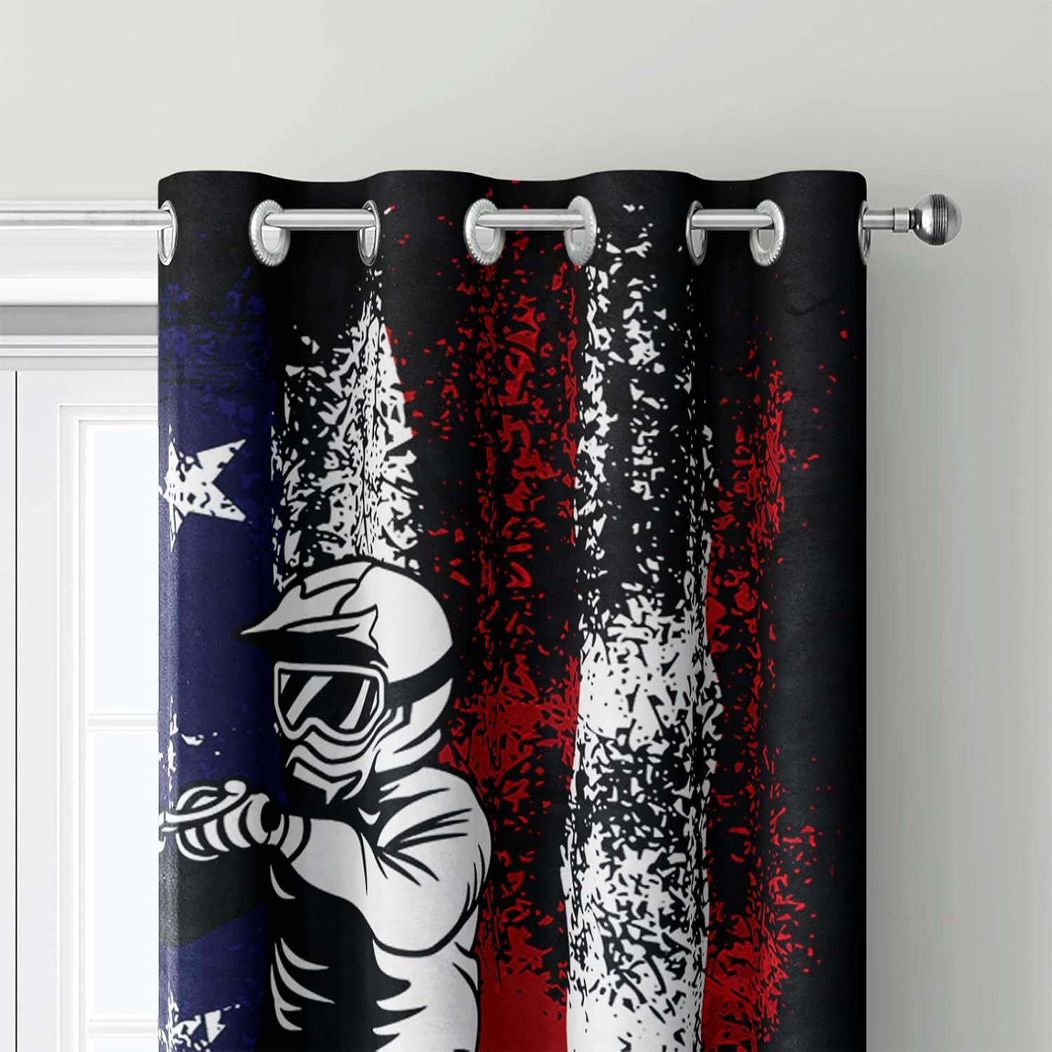 Axolotl Motorcycle Curtains for Boys Room Retro Dirt Bike Curtain American Flag Drapes for Men Bedroom Motocross Rider Window Curtains Black Tie Dye Red Blue Flag Window Treatments 2 Panels,42" x 63"