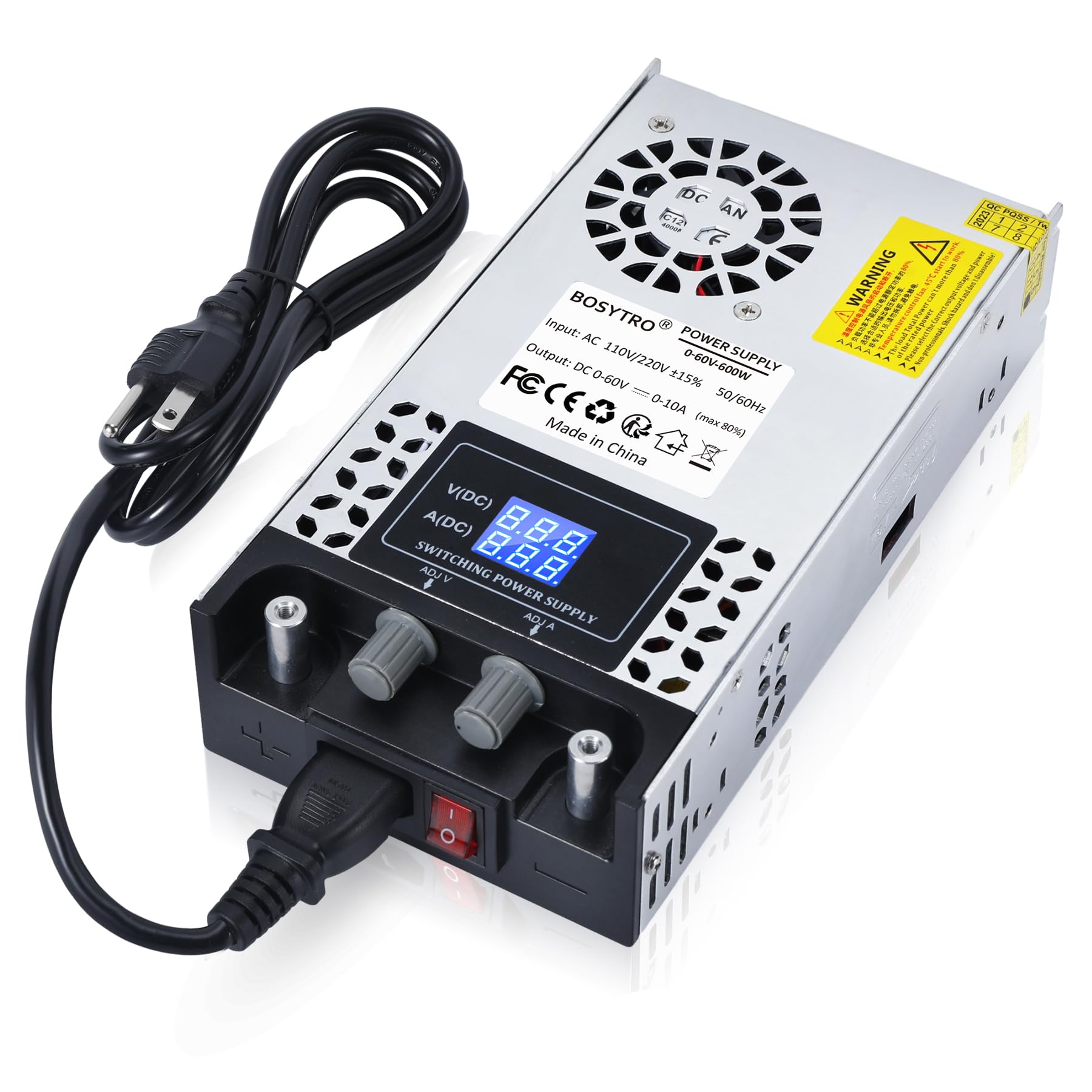 AC to DC Converter 60V DC Power Supply Adjustable 0-60V 0-10A SMPS Max 600W Switching Power Supply for Led Strip, Motor Pump, CCTV, 3D Printer, Lab Computer