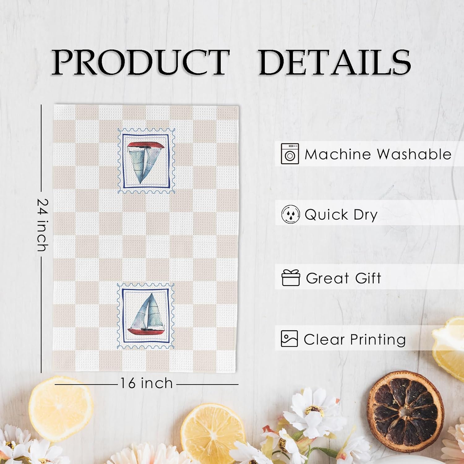 Preppy Nautical Kitchen Towels and Dishcloths Set of 4, Coastal Boat Wheel Dish Towels, Nautical Beach Lighthouse Anchor Decorative Hand Tea Towel for Bathroom Kitchen, 16x24 Inch