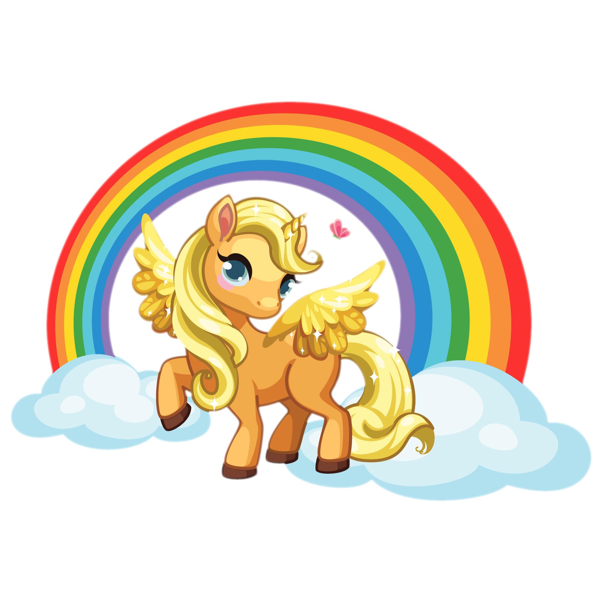 Sticker licorne arc-en-ciel avec crinière dorée pour chambre d'enfant