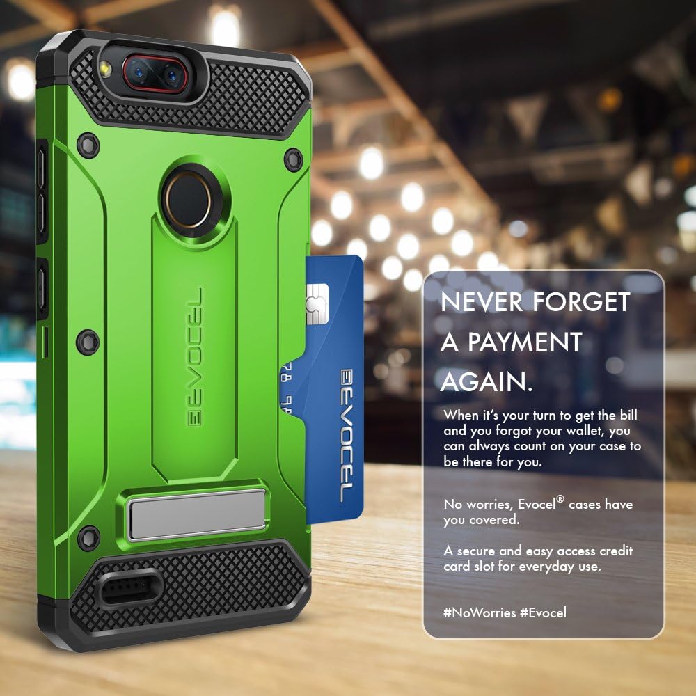 ZTE Blade Z Max Case, Evocel [Explorer Series Pro] Premium Dual Layer Credit Card Case with Glass Screen Protector & Magnetic Kickstand for ZTE Sequoia/ZTE Blade ZMax (Z982), Green