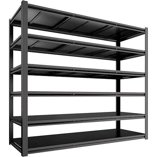 Extra Large 84" Hx 55.12" Wide x 24" D Adjustable Industrial Metal/Steel 6-Shelf-Storage-Rack Heave Duty Utility Tall Garage/Warehouse Shelving Shelves Unit/System for Bin/Shed, Black