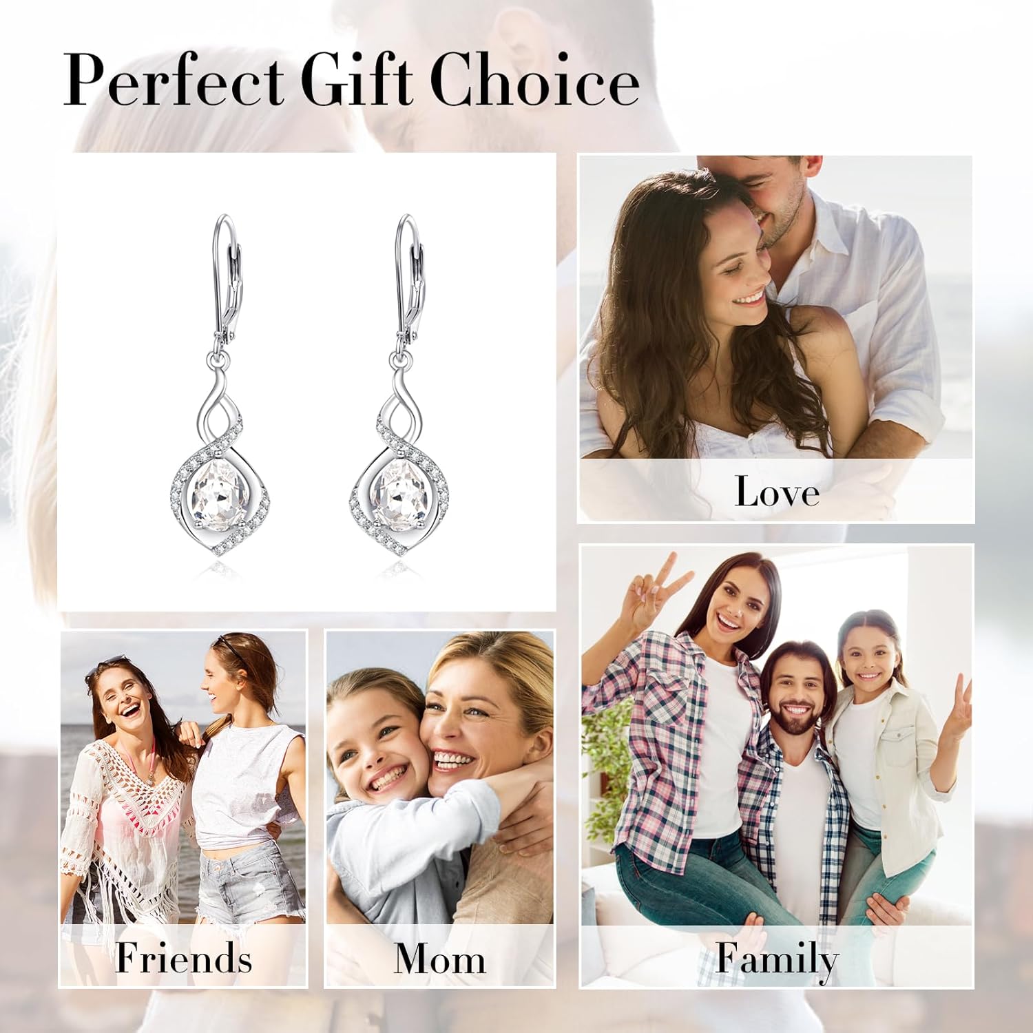 AENEAS Infinity Birthstone Earrings for Women 925 Sterling Silver Infinity Dangle Drop Dangly Jewelry Mother's Day Gifts for Mom Women Wife