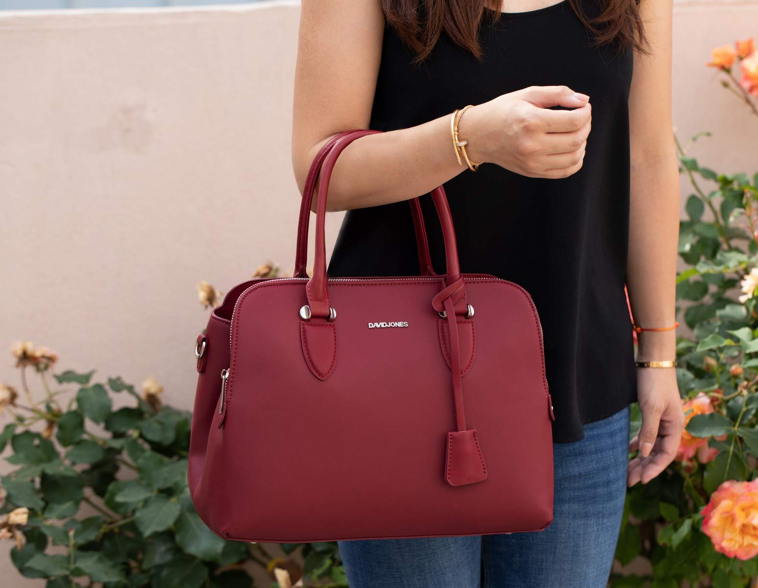 David Jones - Borsa a Mano Bugatti Elegante Donna - Borsa a Tracolla Spalla PU Pelle Molte Tasche Scomparti - Tote Shopper Bag Borsetta Grande Lavoro Satchel Cartella Manico Superiore - Rosso