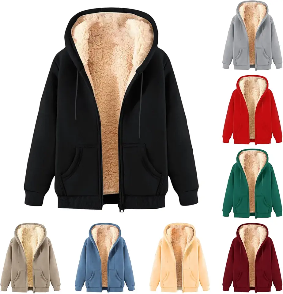 fnnxeal Mens Zip Up Hoodie Fleece Warm Comfortable Hooded Sweatshirts Casual Fashion Sherpa Lined Fall Winter Jackets Pockets