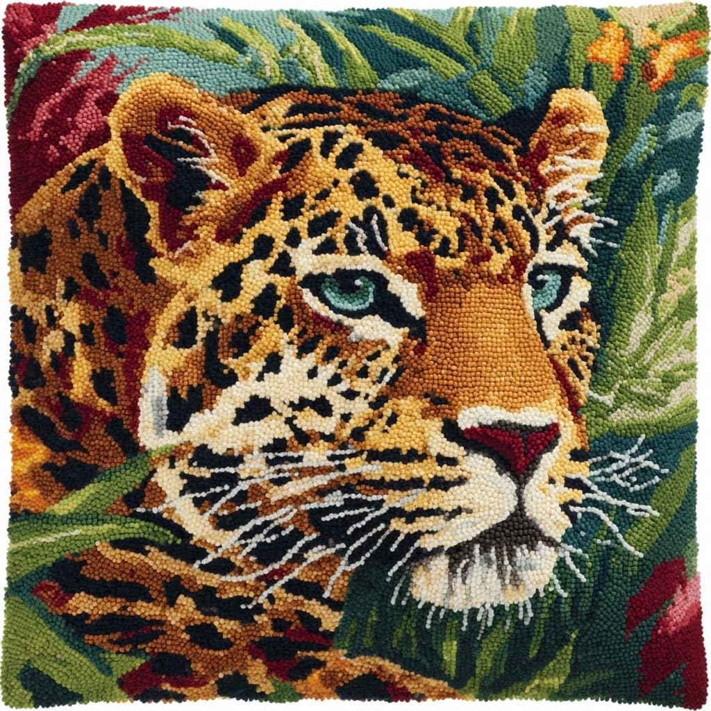Henypt Latch Hook Kits Pillowcase Leopard