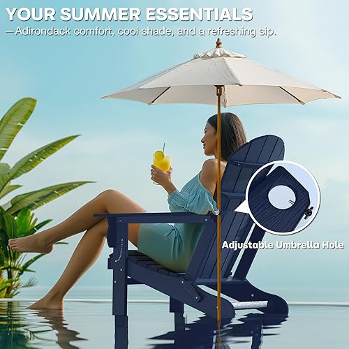 Miniatura 4 de Juego de 2 sillas plegables Adirondack de plástico de polietileno de alta densidad con soporte para tazas, resistente a la intemperie, textura de