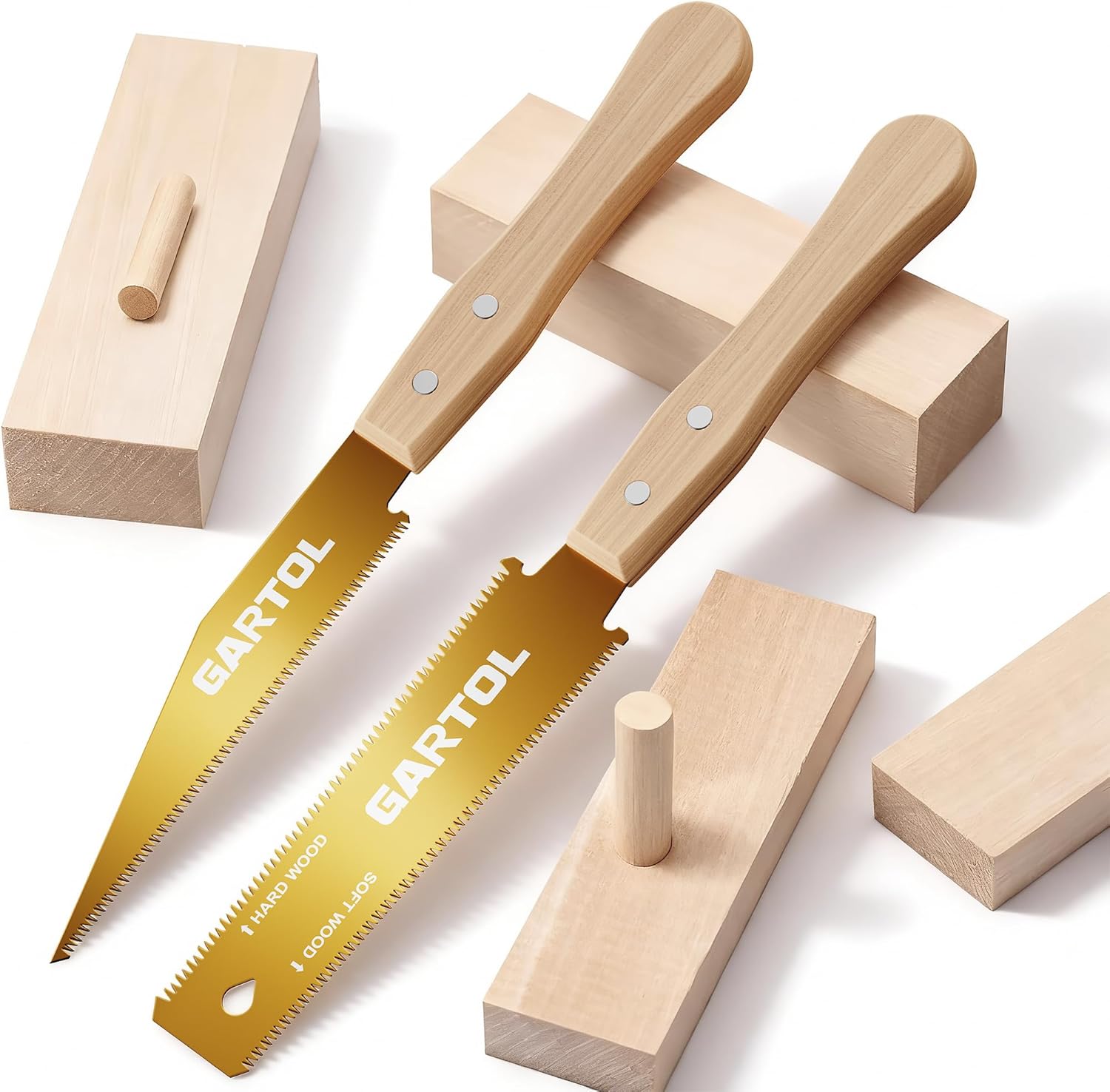GARTOL Japanese Pull Saw Set for Woodworking - 2-Piece Hand Saw with 6 Inch Flush Cut & Double-Edged Ryoba Blade - SK5 Steel Precision Wood Cutting Tool for DIY Carpentry Trim Work