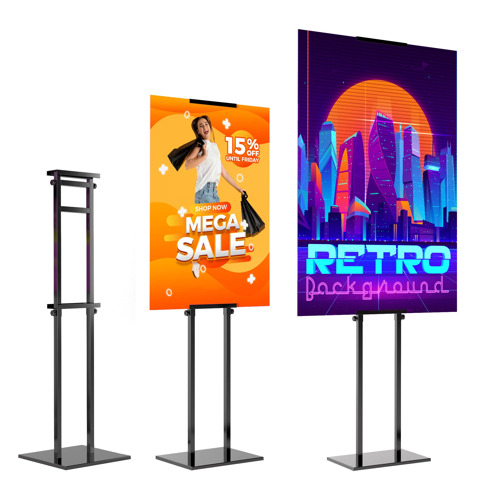 Photo 1 of Poster Stand for Display,Adjustable Pedestal Sign Stand Up to 75 inch,Double-Sided for Board & Foam Sign,Sign Stand with Base,Fit Wedding,Restaurant or Business(Black)