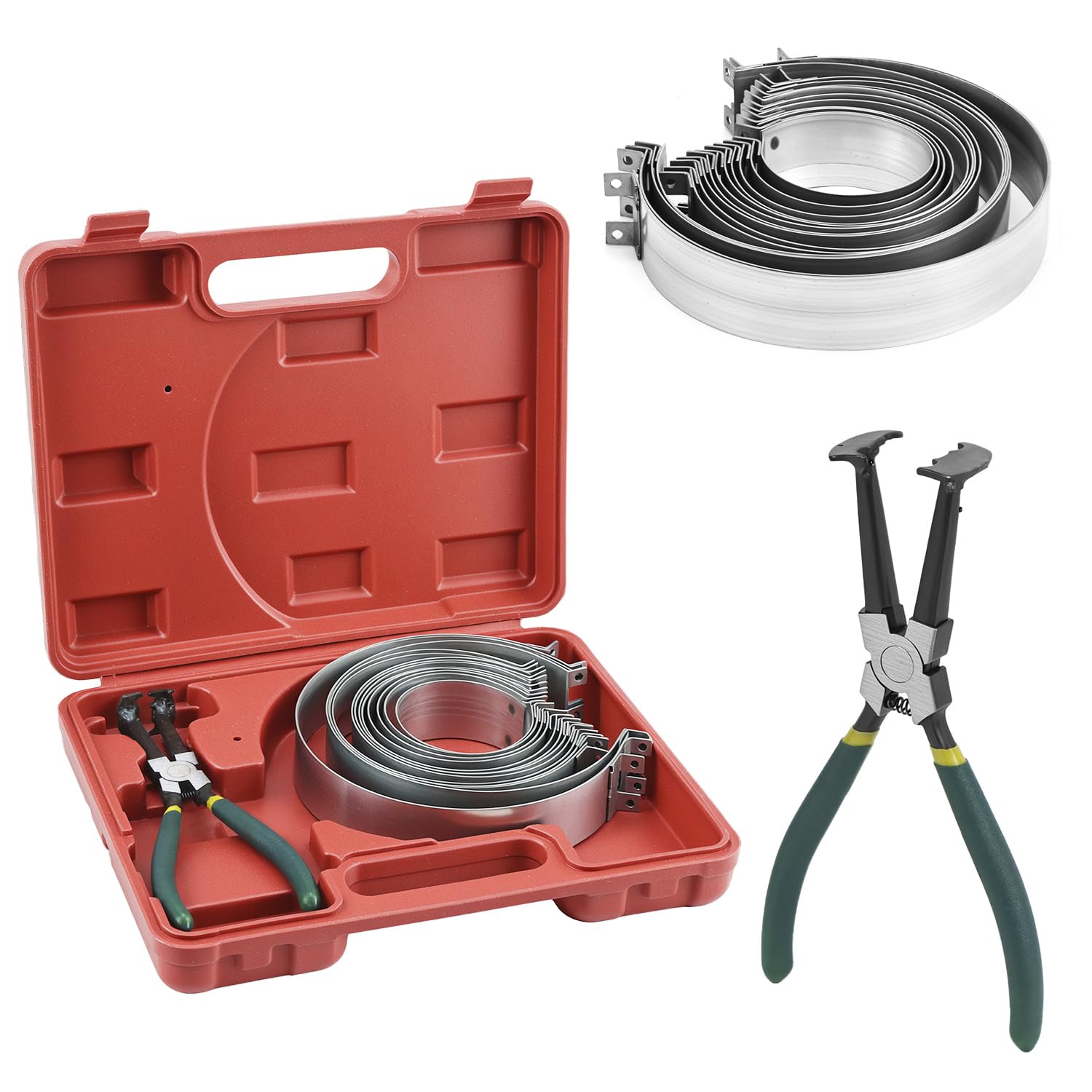 QWORK® Set di compressori a pistone con pinze, 62-145 mm, per SUV/camion/trattori/automobili, inclusa custodia