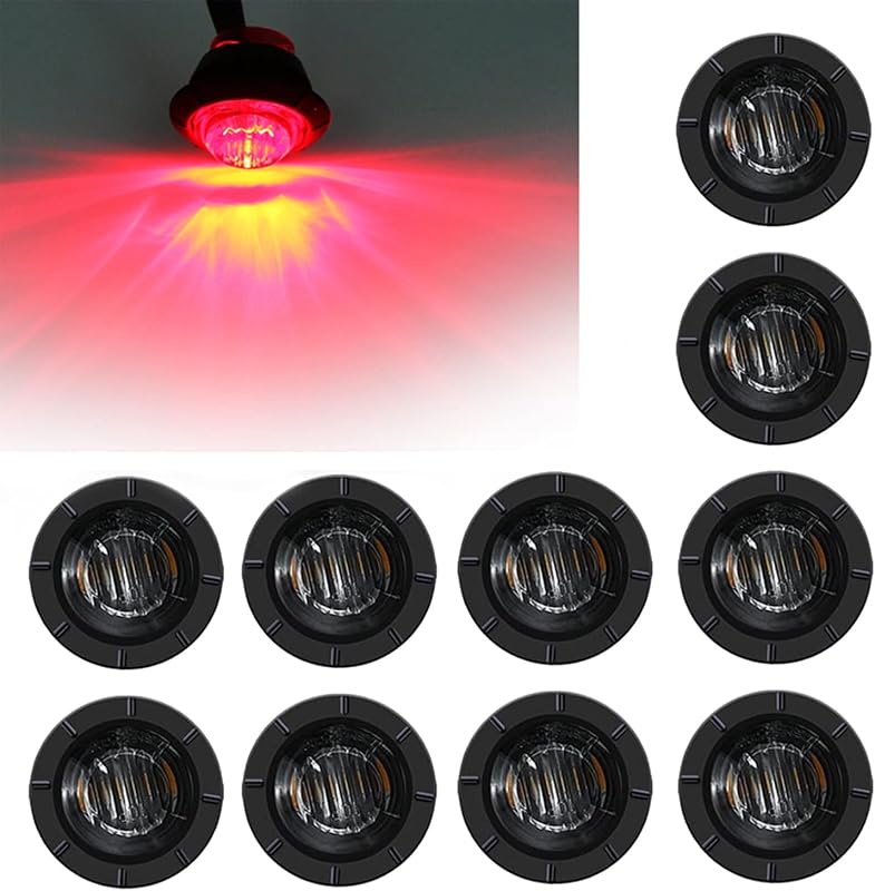 Luzes LED redondas de posição lateral FXC 12 V com lente vermelha fumê – Kit com 10 unidades