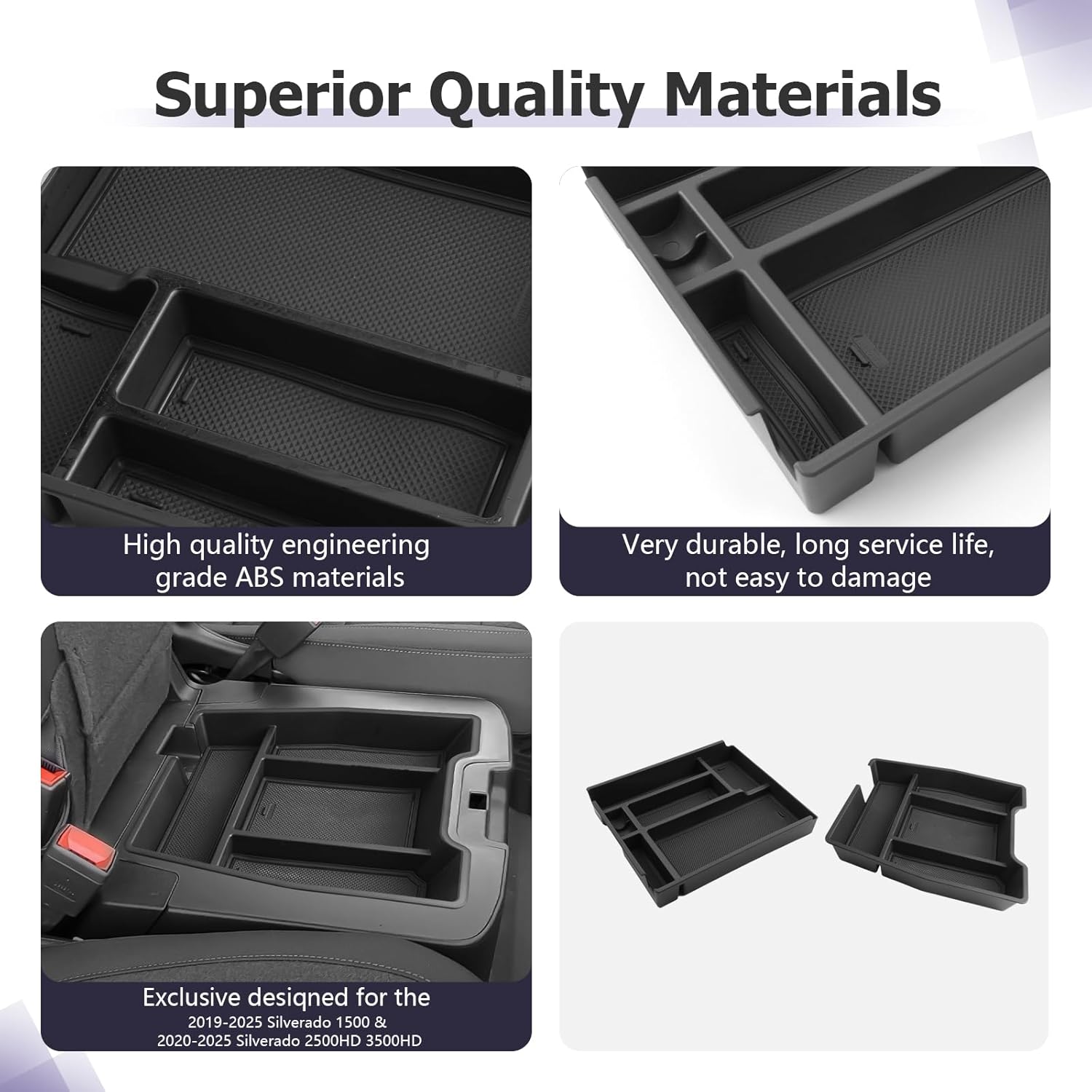 LUWU Center Console Organizer Compatible with 2019-2022 2023 2024 2025 2026 Chevy Silverado/GMC Sierra 1500 & 2020-2026 Chevrolet Silverado/Sierra 2500HD 3500HD 2PCS (Split-Bench Folding Seat)