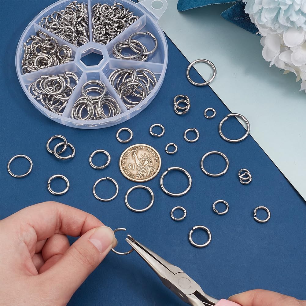PH PandaHall 226pcs 7 Sizes 304 Stainless Steel Open Jump Rings 8/10/11/14/16/18/20mm Large O Rings Round Jump Rings Jewelry Connector Rings for Keychain Necklaces Jewelry Making, 15/13/12 Gauge