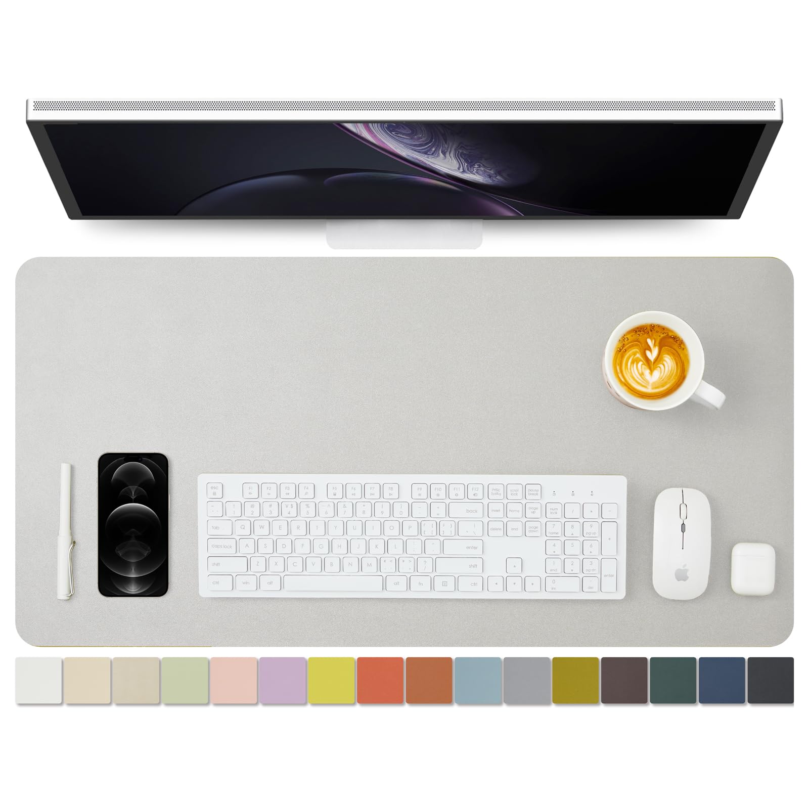 Leather Desk Mat - Non-Slip PU Desk Pad for Office and Home - Ideal for Large Mouse Pad and Desk Mats on Top of Desks (Silver,80cmx 40cm)