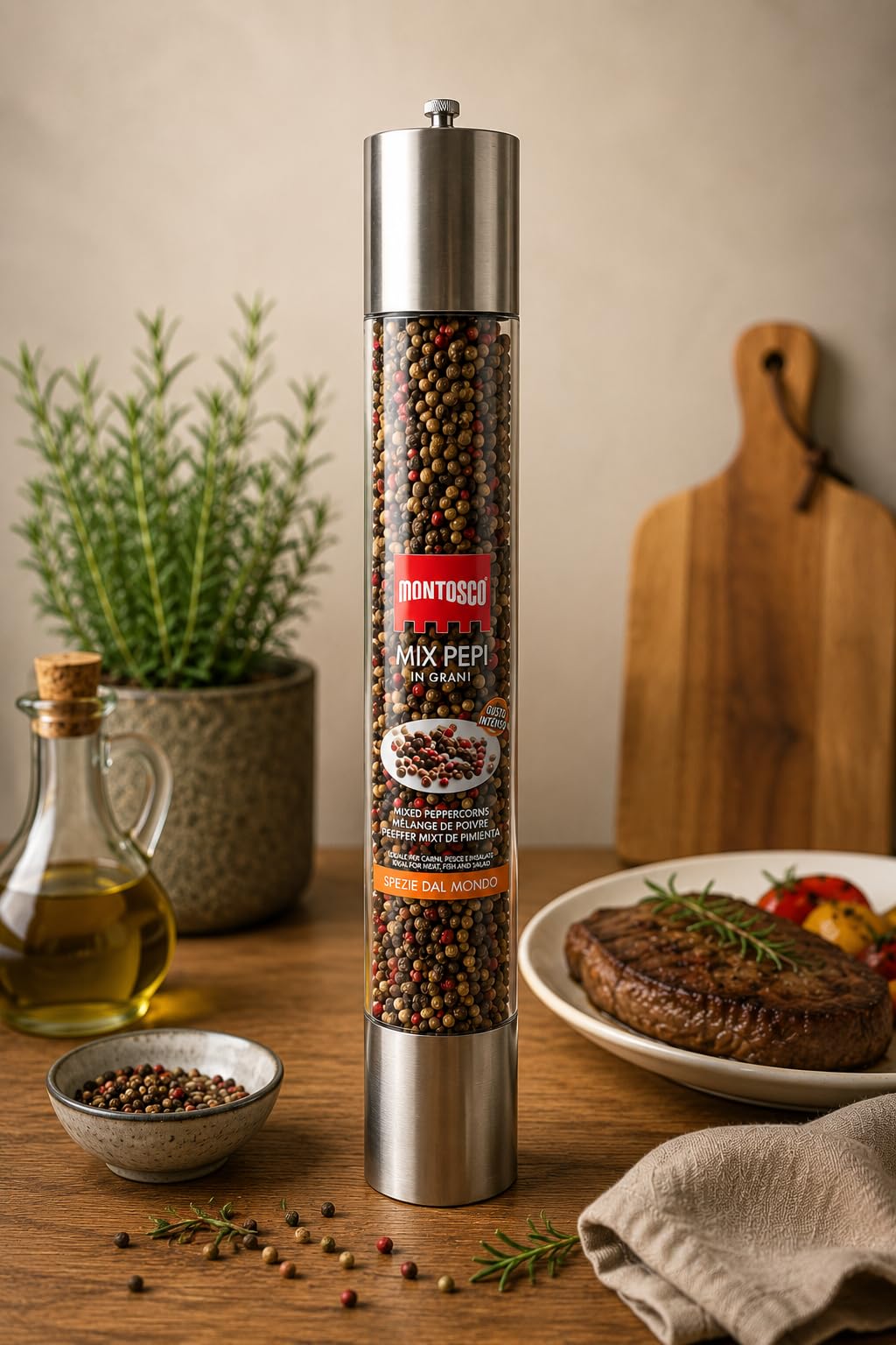 MONTOSCO Große Pfeffermühle 'gemischter Pfeffer', 220g, Schwarz, Keramik, Manuell